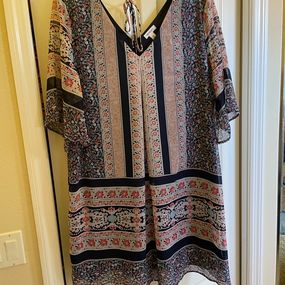 Westport Navy and Peach Patterned Dress